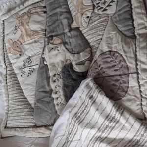 Gender neutral woodland creature crib quilt and dust cover